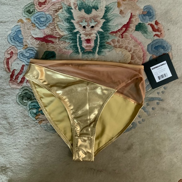 NWT Norma Kamali Snake Mesh Swim Bottom Gold & Sparkly Top Rhinestone w Straps - Picture 1 of 13